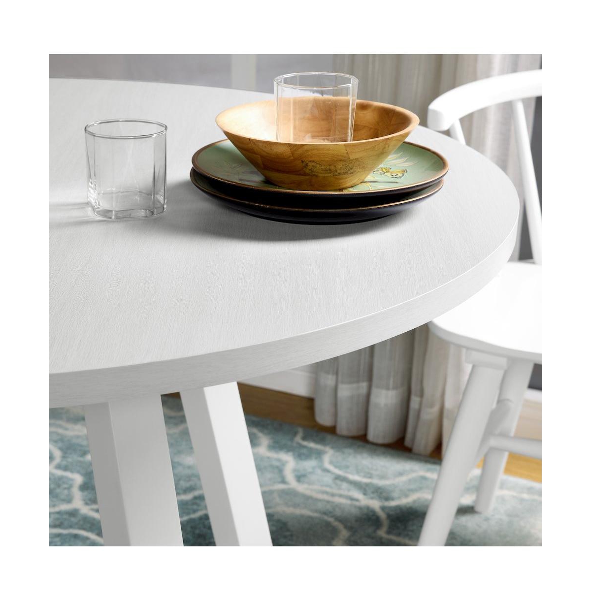 Roundhill Furniture Edo White Wood 5-Pc Dining Set, Trestle Dining Table with 4 Windsor Chairs