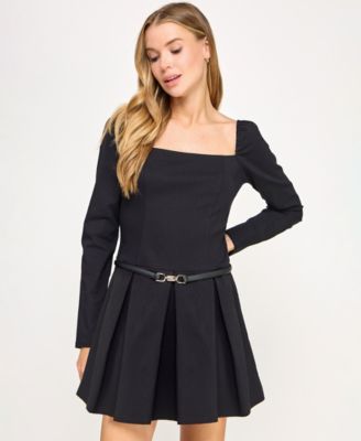 Juniors' Long Sleeve Square Neck Dress