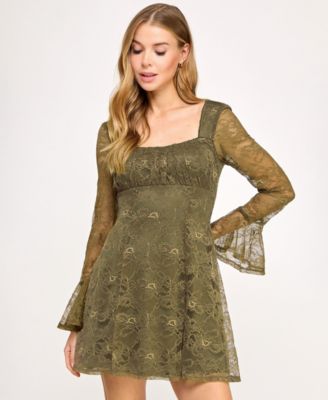 Juniors' Long Sleeve Fit and Flare Dress