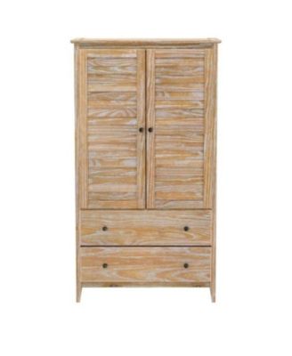Farmhouse Louvered Armoire in Distressed Driftwood Finish, Solid Pine Wood