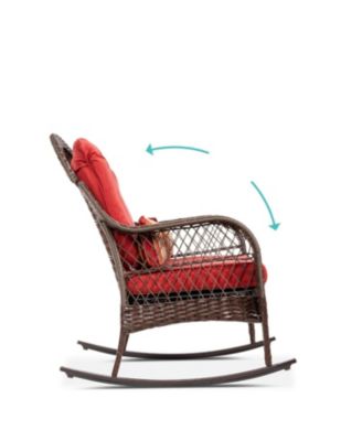 Outdoor Patio Wicker Rocking Chair Set with Cushions and Decorative Accent Pillow