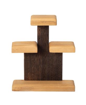 3-Tier Wooden Tabletop Jewelry Display Stand Rustic Organizer for Necklace Bracelet Watch Bangle Ring & Earring with a Sturdy Natural Wood Base Ideal for Home Retail or Craft Fair Display