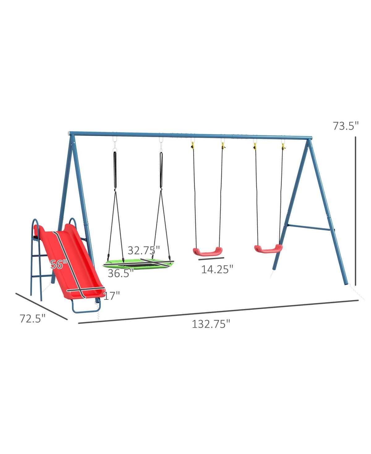 Outsunny Metal Swing Set for Backyard, 3 in 1 Design, Holds Up to 352 lbs.