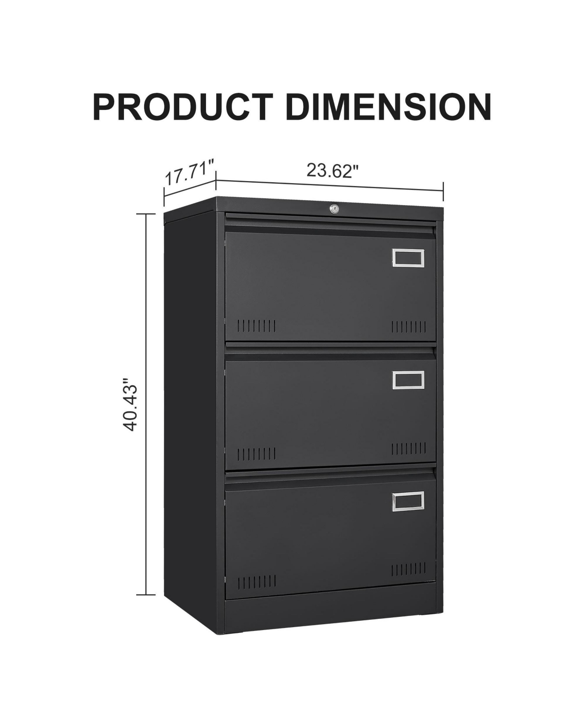 3 Drawer File Cabinet with Lock Metal Vertical Office Home, A4 Legal/Letter Narrow Locked