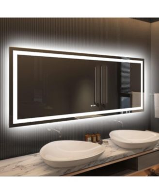 LED Bathroom Mirror, 60" x 28" with Front Light and Backlit, Stepless Dimmable Wall Mount Mirrors, Anti-Fog, Shatter-Proof, Memory, 3 Colors Lihgting, LED Vanity Mirror(Horizontal/Vertical)