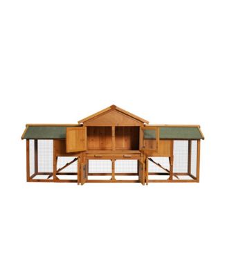 79.5 in. Outdoor Wooden Bunny Cage with 2 Runs House Small Animal Habitats, Two Tier Waterproof Roof in Light Brown