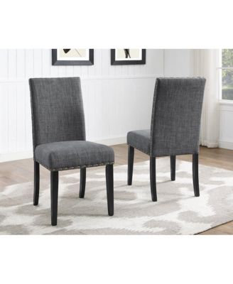 Biony Espresso Wood Dining Set with Gray Fabric Nailhead Chairs, 5-Pc