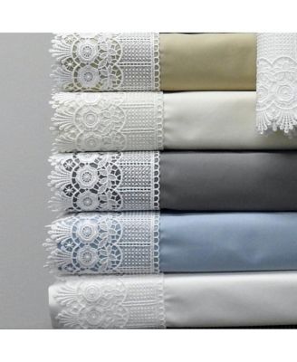 Embellished 4-Inch Lace Trim Pillowcases (Pair) Luxury 608 Thread Count - USA, Standard