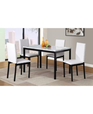 Citico 5-Pc Dinette Set with Faux Marble Top, White Table with White Chairs