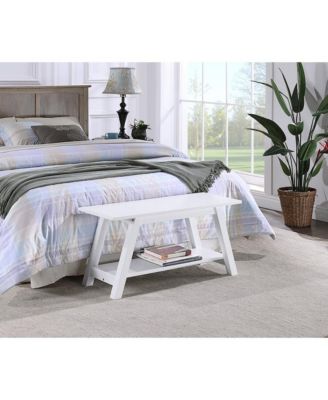 Solid Wood Bench with Shelf and Tilted Legs, 36-Inch Long