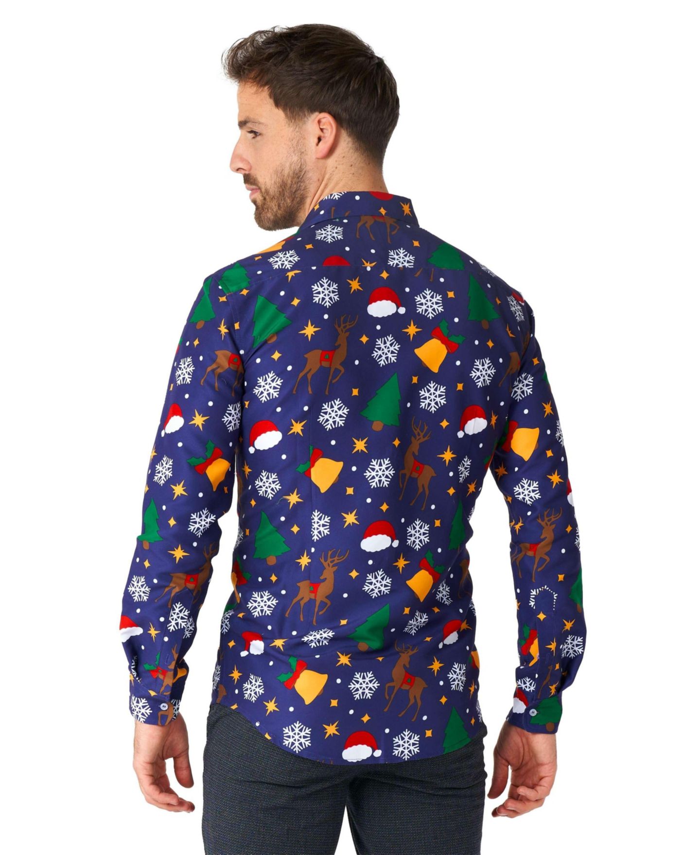 Мужская рубашка Suitmeister Tree Shirt - Christmas Party Shirt - Stylish Button-Up - Green - Long sleeve, цвет: Синий — фото 2