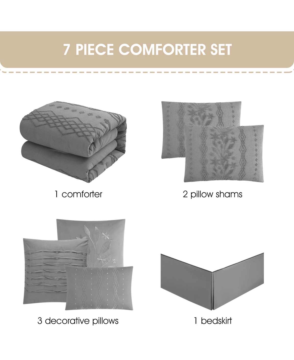 Stratford Park Lexia Leaves 7-pc. Comforter Set, Queen In Gray