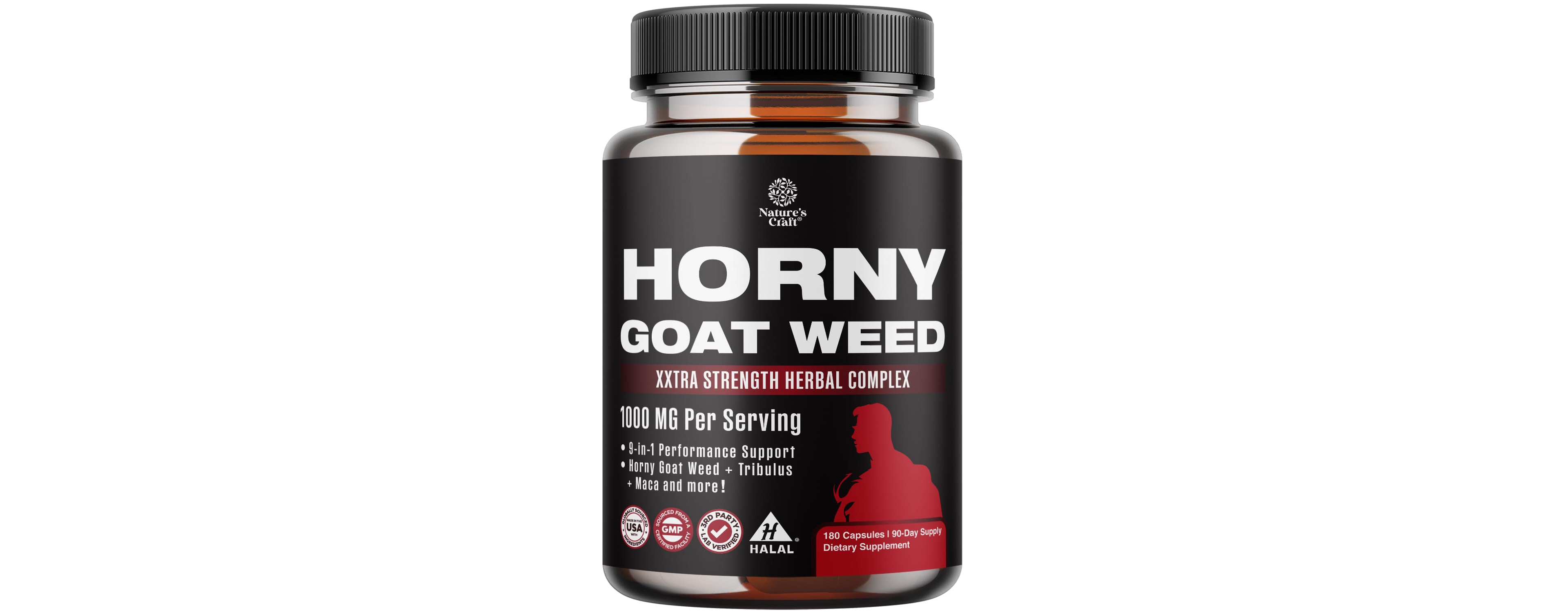Nature's Craft Goat Weed Capsules, Tongkat Ali Saw Palmetto Extract Panax Ginseng and Black Maca Root for Stamina & Energy, Nature's Craft, 180ct