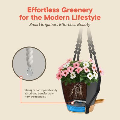 Black Self Watering Pots 20 Pack, Indoor and Outdoor Plant Pots with Wick Rope & Drainage Holes, Easy Watering Lip, Lightweight Plastic Self Watering Planter for Succulents, Houseplants, and Herbs