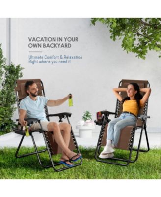 Outdoor Patio Zero Gravity Chair - Reclining Lounge Chair with Pillow & Cup Holders