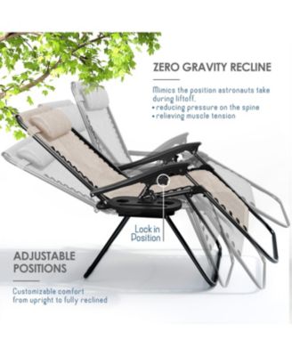 Outdoor Patio Zero Gravity Chairs Set of 4 - Reclining Lounge Chairs with Pillows & Cup Holders