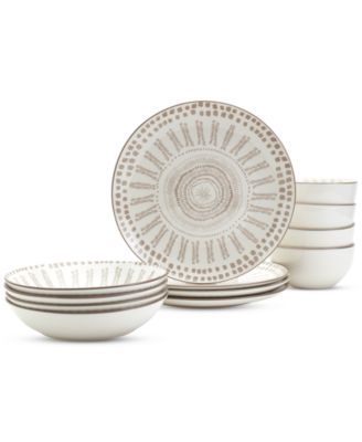 Haven - Taupe Mykonos 12-Pc. Dinnerware Set, Service for 4
