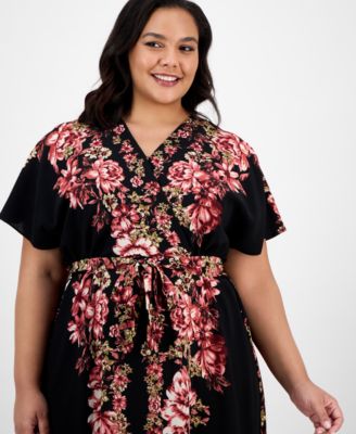 Plus Size Printed Short-Sleeve Maxi Dress