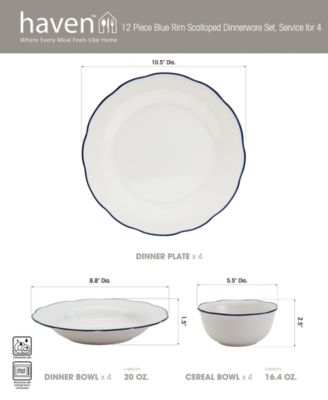 Blue Rim Scalloped 12 Pc. Dinnerware Set, Service for 4, Exclusively at Macy's