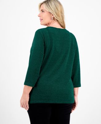 Plus Size Metallic Jacquard 3/4-Sleeve Top, Macy's Exclusive