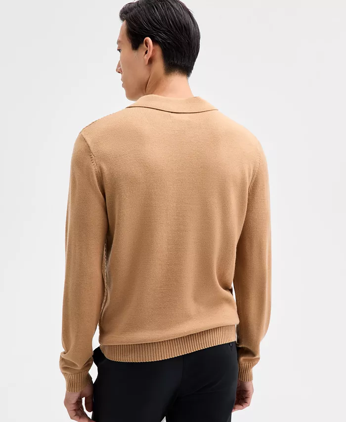 Men's Long Sleeve Textured Merino Polo Sweater - thumbnail 2