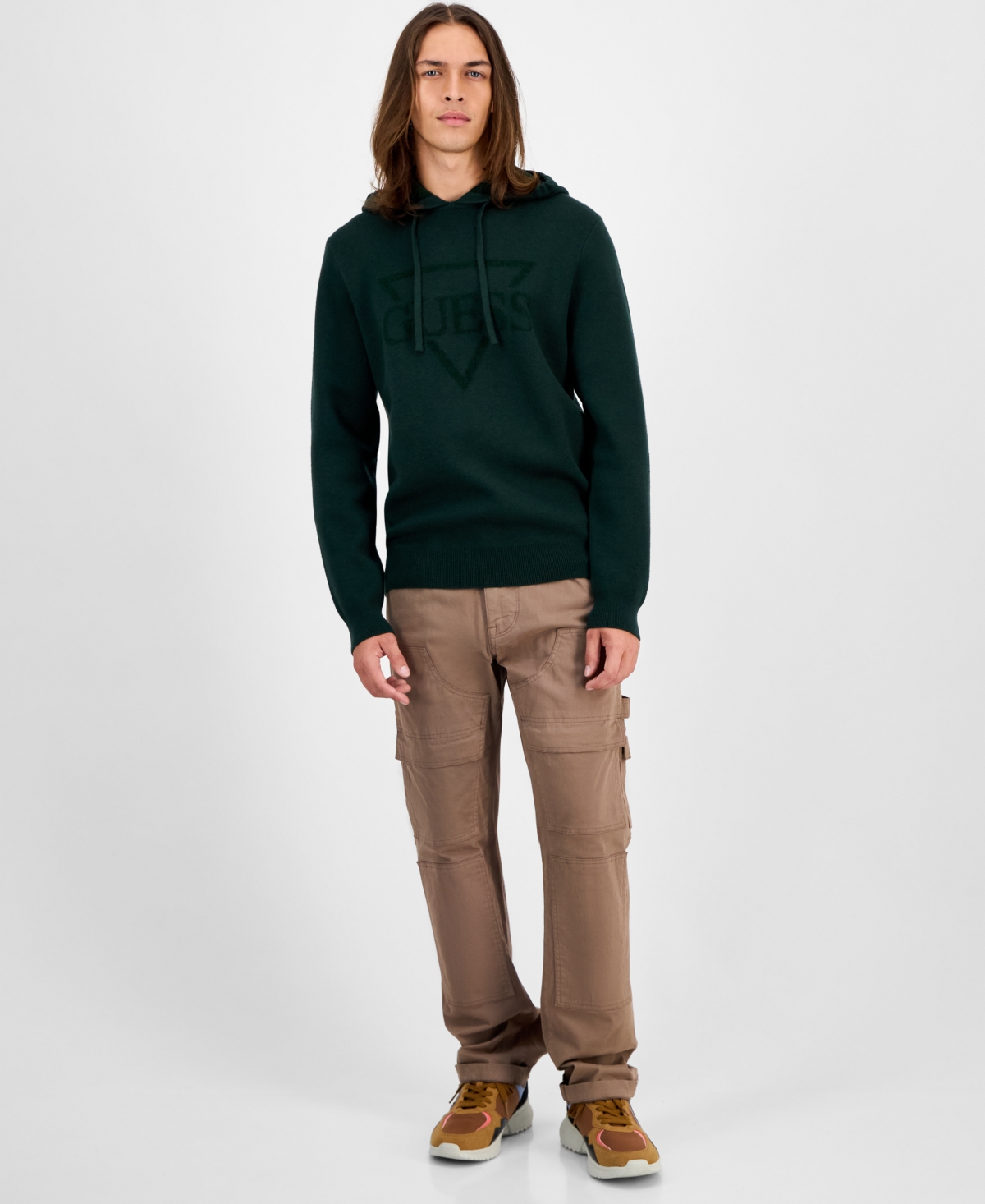 Guess Men's Joby Long Sleeve Fleece Logo Hoodie In Black