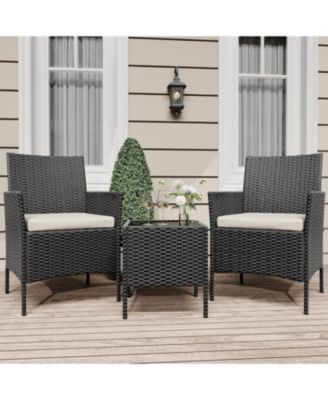 3 Piece Black PE Rattan Patio Conversation Set with 2 Chairs & Coffee Table, Outdoor Furniture for Patio, Porch, Balcony