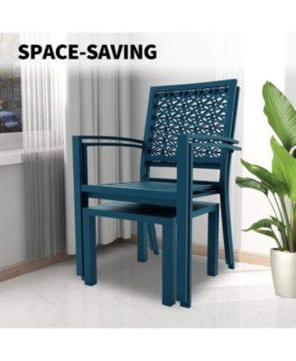 3 PCS Blue Patio Bistro Set, Outdoor Stackable Steel Chairs & Square Coffee Table for Balcony, Porch, Garden, Lawn
