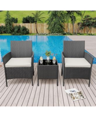 3 Piece Black PE Rattan Patio Conversation Set with 2 Chairs & Coffee Table, Outdoor Furniture for Patio, Porch, Balcony