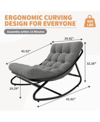 Outdoor Modern Gray Papasan Rocking Egg Chair with Thick Waterproof Cushion, Heavy Duty Metal Frame for Indoor & Patio Use