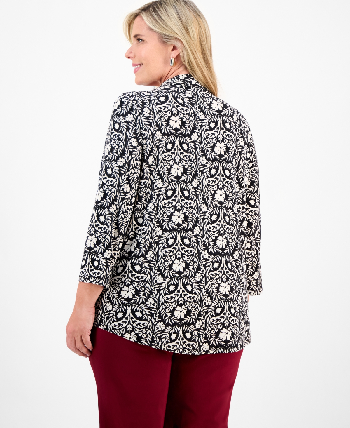 Jm Collection Plus Solid V-Neck 3/4-Sleeve Top, Exclusively at Macy's