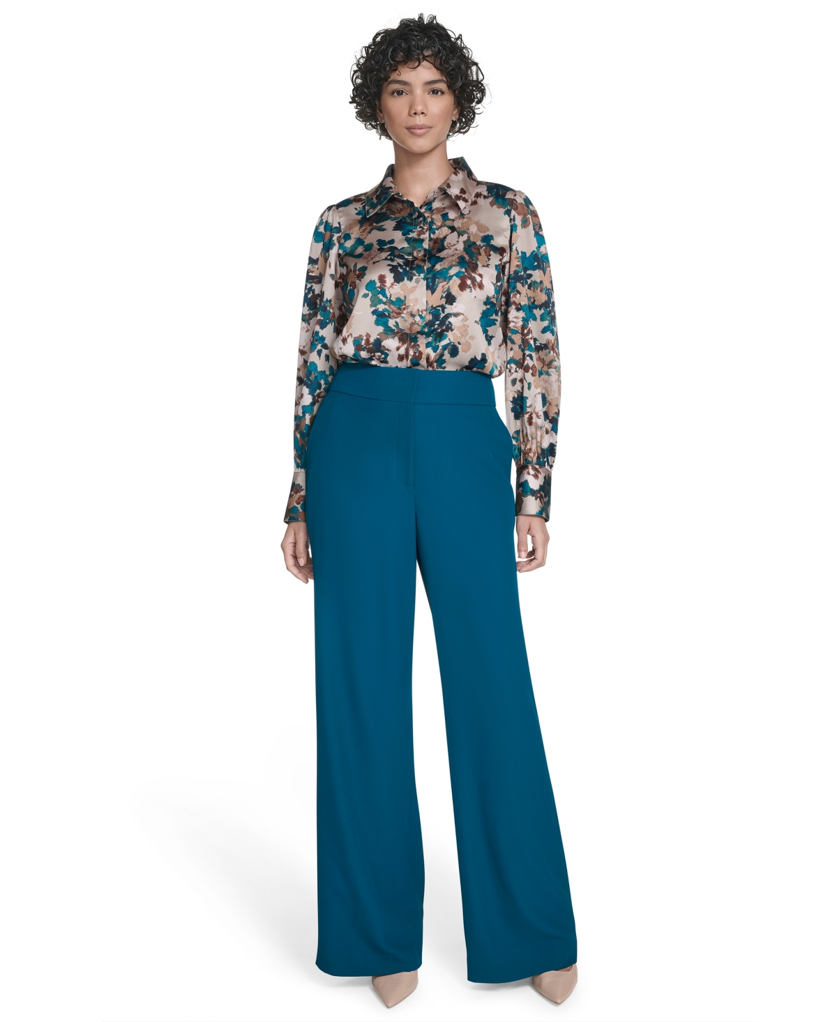 Calvin Klein Petite Printed Long Sleeves Top In Multi