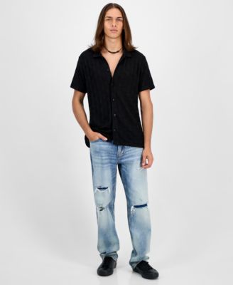 Men's Tristan Short Sleeve Textured Button-Front Shirt