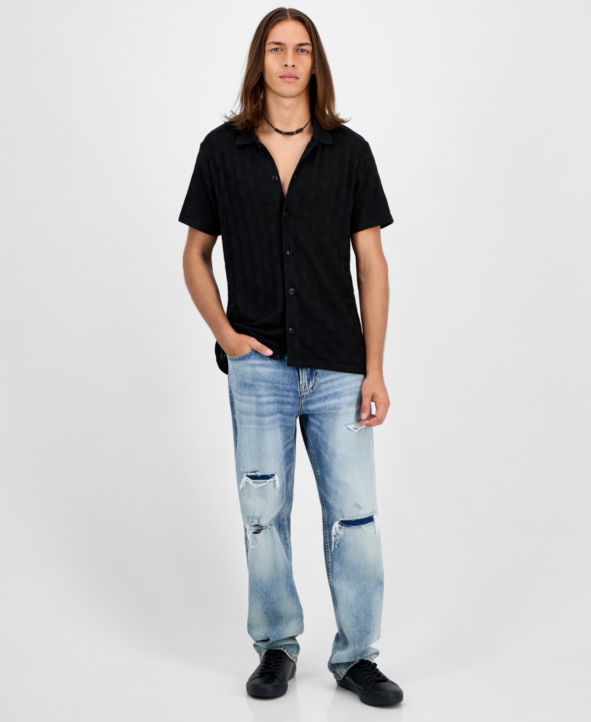 Guess Men's Idris Embroidered Patterned Shirt In Black