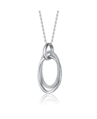 Sterling Silver with Cubic Zirconia Double Entwined Oval Eternity Circle Pendant Necklace