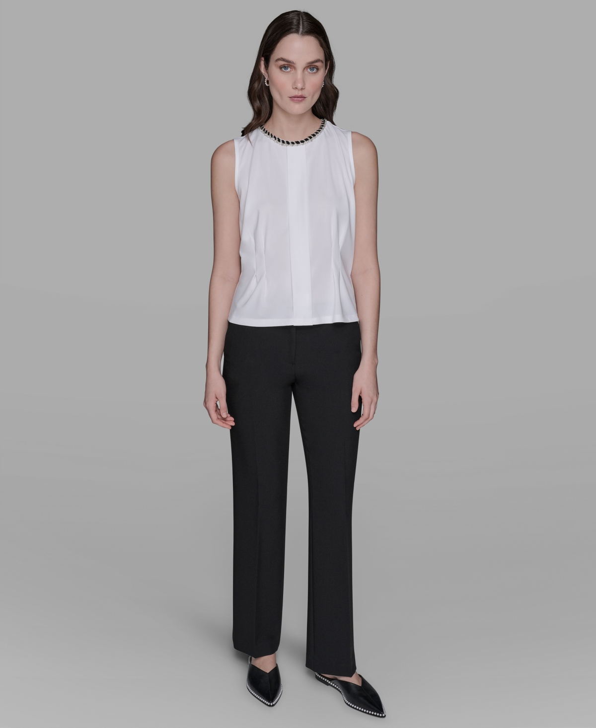 Karl Lagerfeld Women's Embellished Pleated Top In White