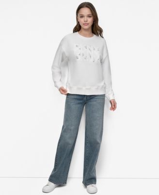 DKNY Jeans - Women's Flocking Rhinestone Crew Neck Sweatshirt