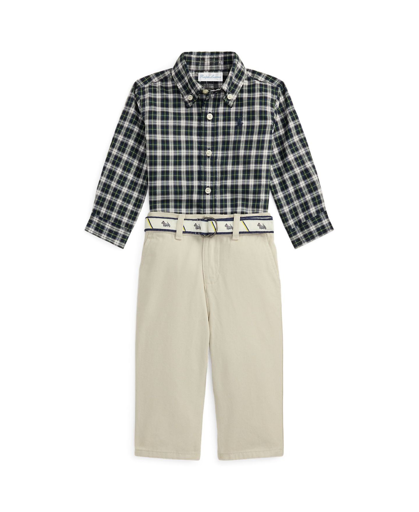 Комплект для мальчика Polo Ralph Lauren: клетчатая рубашка, ремень и брюки, 3 предмета, цвет: Разноцветный — фото 1