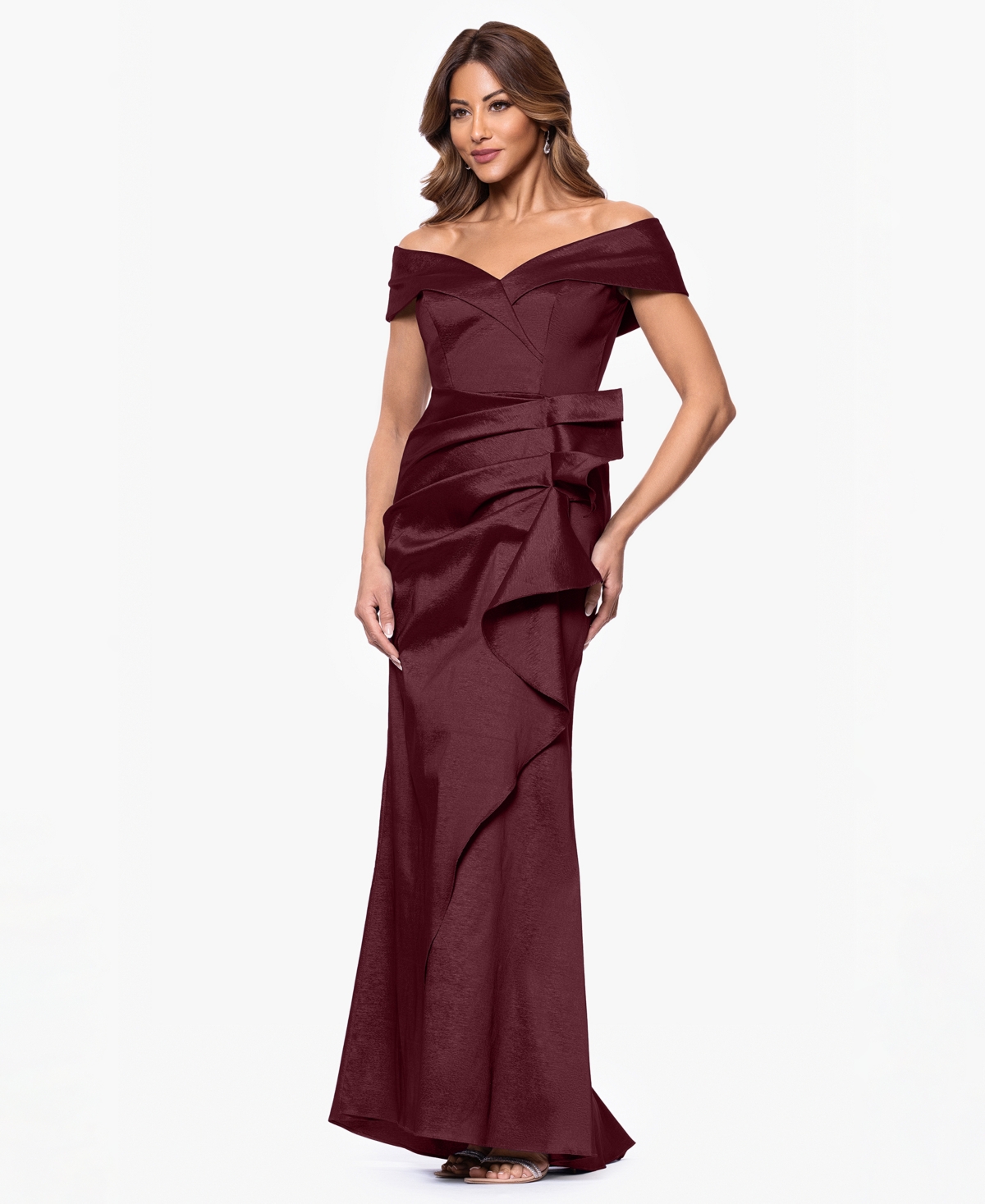 Xscape Women's Taffeta Off-the-shoulder Sweetheart Gown In Burgundy