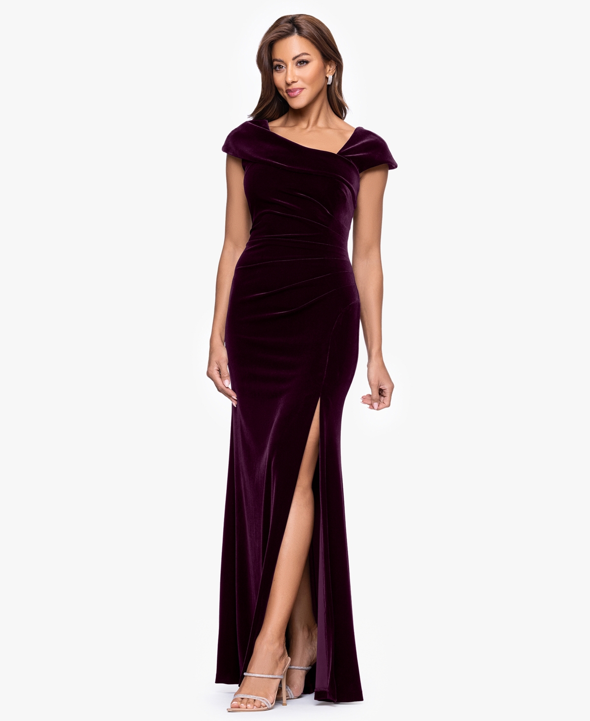 Xscape Womens Asymmetric Polyester Evening Dress In Black