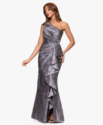 Women's Jacquard One Shoulder Ruffled Dress