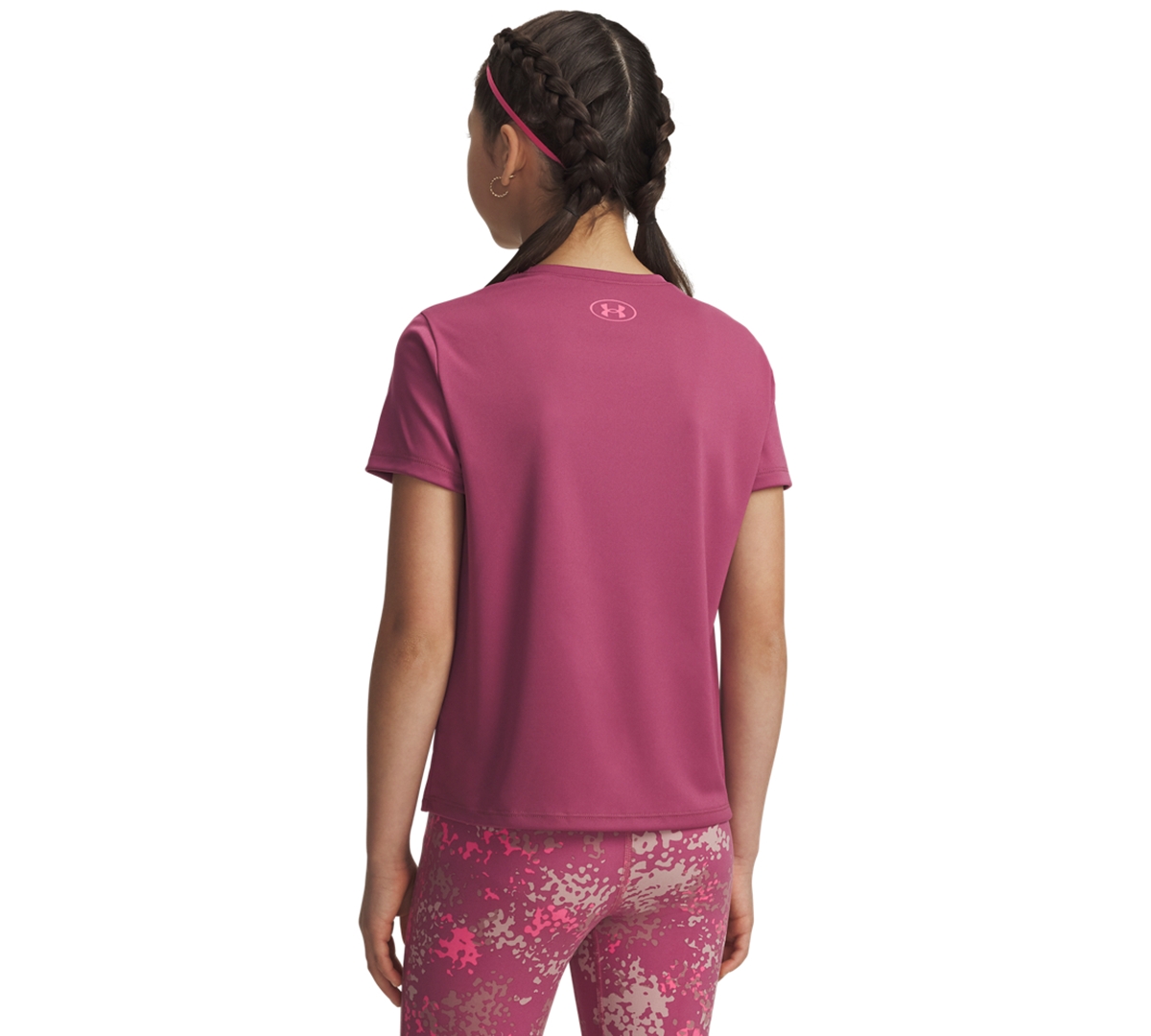 Under Armour Big Girls Graphic Print Short Sleeve T-shirt In Burgundy