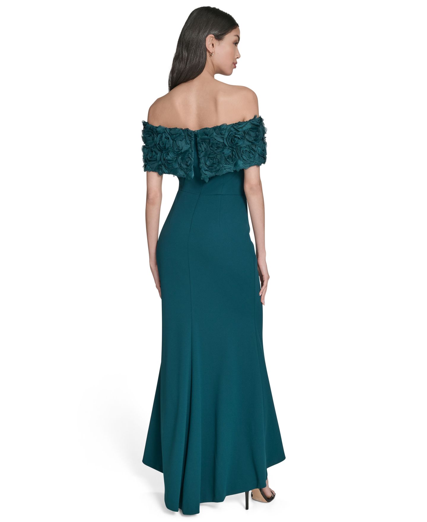 Женские платья Eliza J Off-The-Shoulder Side-Ruched Gown, цвет: Тёмно-зелёный — фото 5
