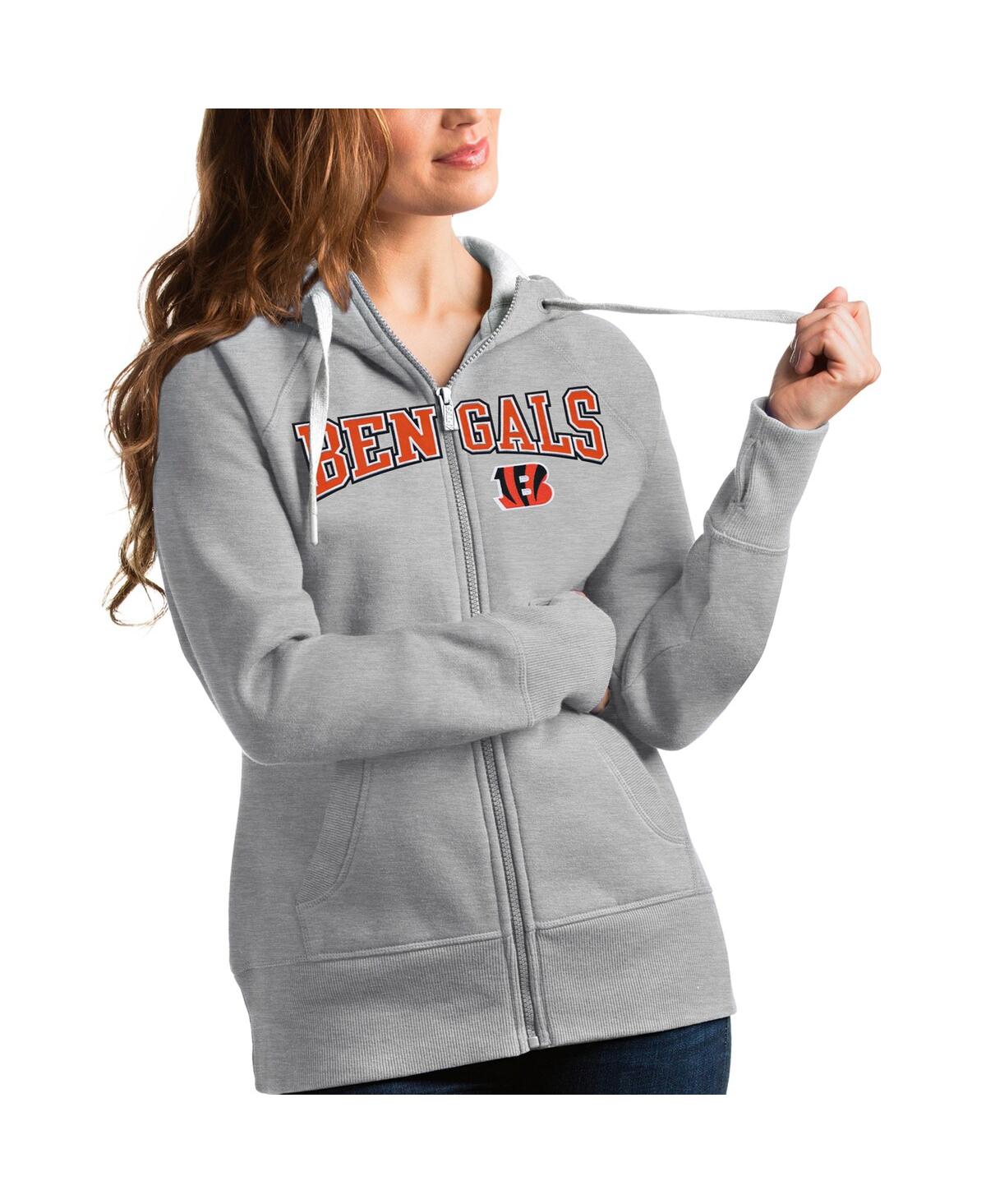 Antigua Women's Heathered Gray Cincinnati Bengals Wordmark Victory Full-zip Hoodie