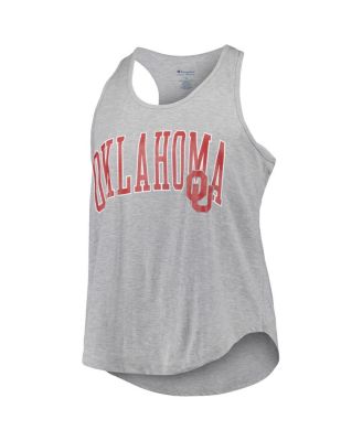 Women's Heather Gray Oklahoma Sooners Arch Logo Racerback Scoop Neck Tank Top