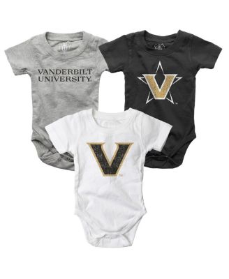 Wes & Willy - Baby Boys and Girls Black/White/Heather Gray Vanderbilt Commodores Bodysuit Set, 3-Pack