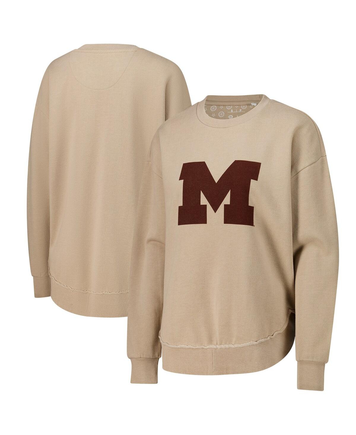 Pressbox Women's Tan Michigan Wolverines Poncho Fleece Pullover Sweatshirt In Brown