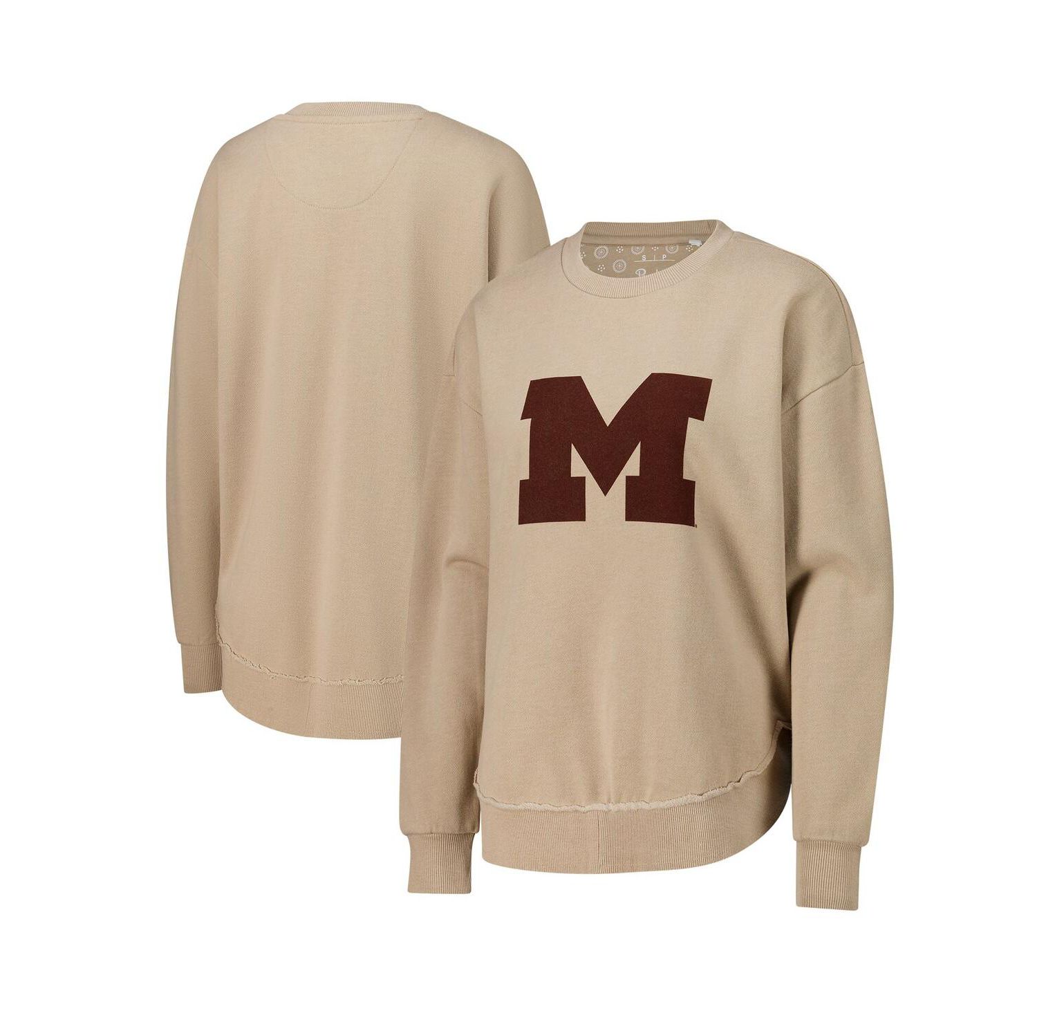 Women's Tan Michigan Wolverines Poncho Fleece Pullover Sweatshirt
