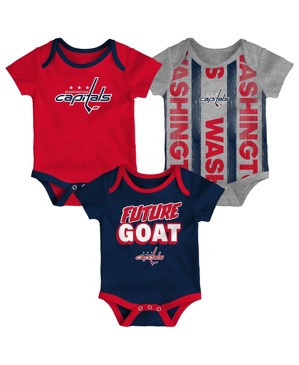 Outerstuff Newborn Washington Capitals Loyal Buddies Bodysuit Set, 3-pack In Red