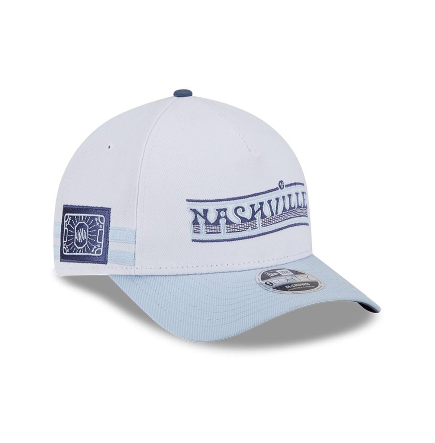 Мужские головные уборы New Era White/Light Blue Nashville SC 2025 Jersey Hook 9FORTY M-Crown Adjustable Hat — фото 4